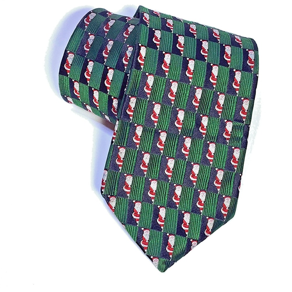 Santa Christmas 100% Silk Necktie Tie by Custom Shop Green Red